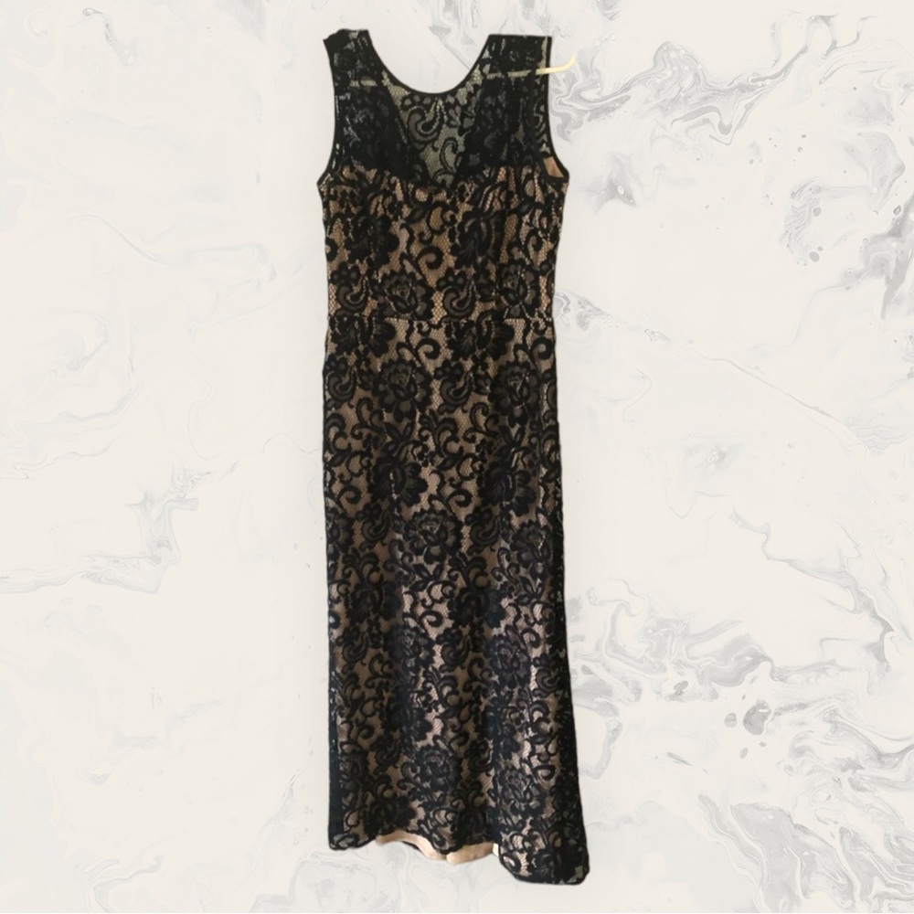 Black and nude lace evening dress